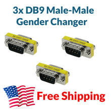 Load image into Gallery viewer, 3x DB9 Gender Changer Adapter Male MM M-M M/M RS-232 Male-Male RS232 D-Sub 9 Pin