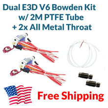 Load image into Gallery viewer, DUAL V6 J-head Bowden Hotend 12V 1.75 + All Metal Throats + Tubing Hot End